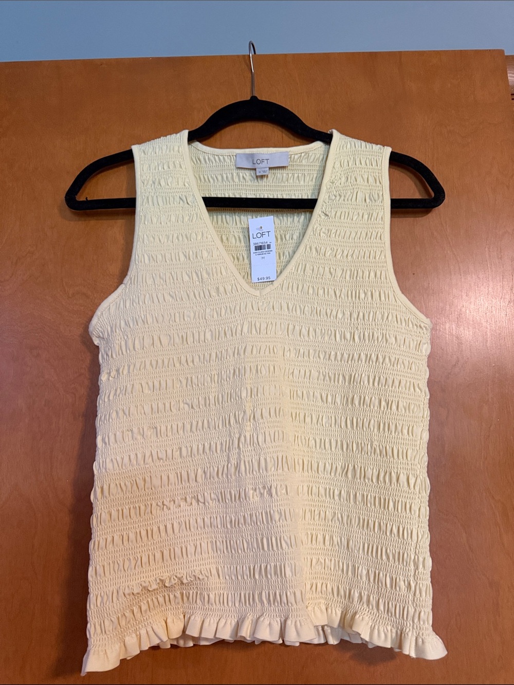 LOFT Butter Yellow Smocked V-Neck Tank